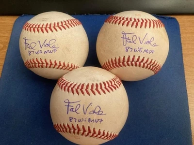 LOTE de 3 Autógrafos Firmados por Frank Viola Béisbol 87WS MVP Inscripción GEMELOS Prueba Foto 1 de 3