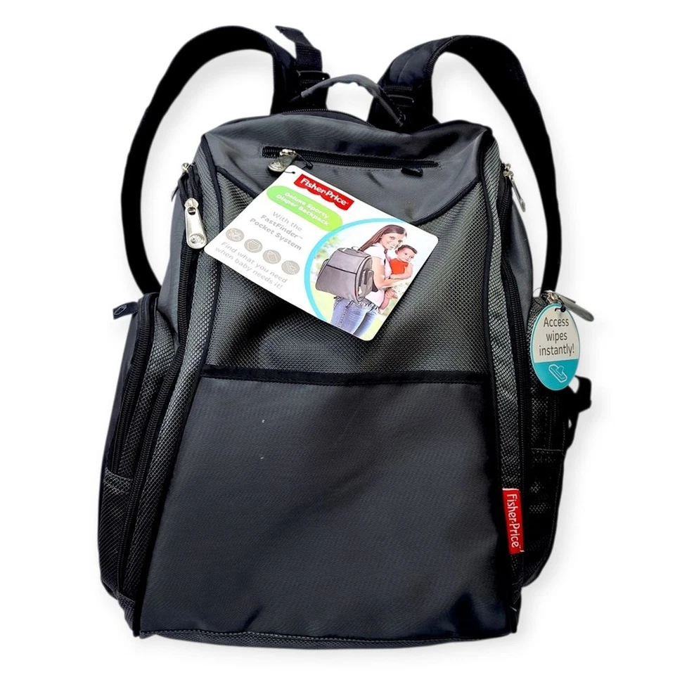 Mochila de pañales aislada unisex deportiva Fisher-Price Deluxe nueva con etiquetas | FastFinder Foto 1 de 4