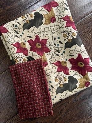 MODA Friendly Folk Sandy Gervais - 1.5 Yards Flower, 1/4 Yard Red - VTG - Image 1 of 4