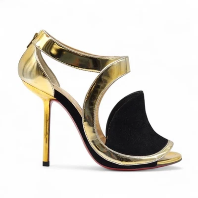 Christian Louboutin Rotonda Sandalia de Cuero Zapatillas 100 Oro Eu 35 5 - Nuevo - Imagen 1 de 4