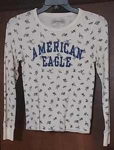 American Eagle Shirt Damen Gr. Small Waffelstrick Thermo Henley Langarm Logo - Bild 1 von 7