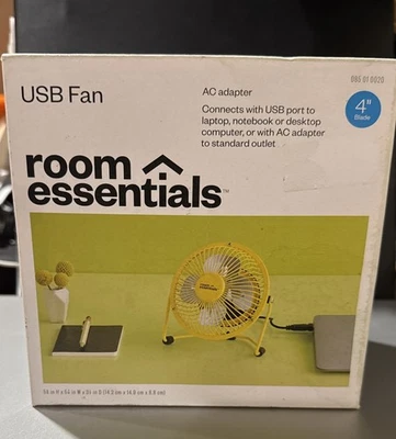 Mini ventilador portátil de metal amarillo estilo 2015 USB o toma de corriente estándar hoja de 4 pulgadas  Foto 1 de 4