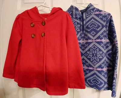 Red Hooded Pea Coat Jacket & Purple Fleece Jacket Girl's Size 5 Old Navy - Image 1 of 4