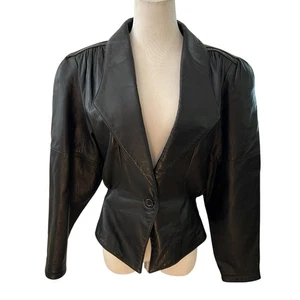 Tannery West Women's Size M Black Super Soft V-Neck Leather Jacket Vintage EUC - Picture 1 of 9