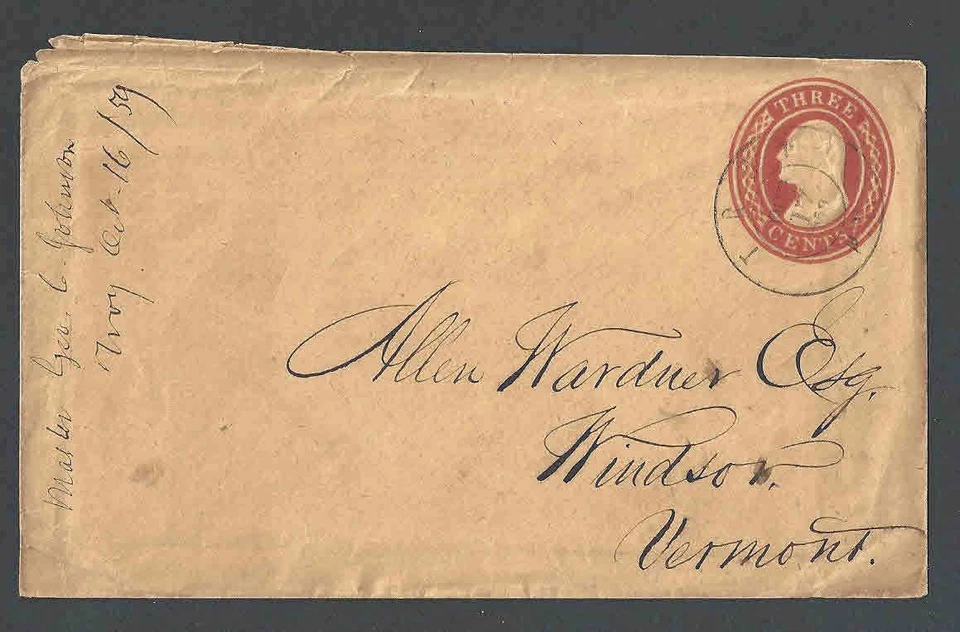 1859 U4 Used Entire 3c Red On Buff Die 2 Size 7 Roughly Opened - Image 1 of 1