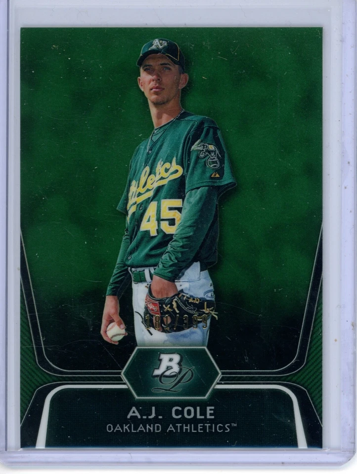 2012 Bowman Platinum A.J. Cole BPP52 Prospect Green Refractor 181/399 Athletics - Image 1 of 1