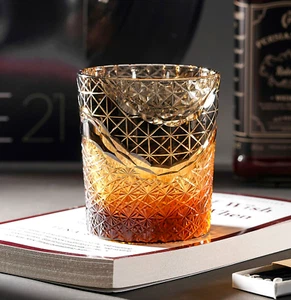 Hand Cut Edo Kiriko Crystal Whisky Black Wave Glass, Cocktail Drinking Tumblers - Picture 1 of 8