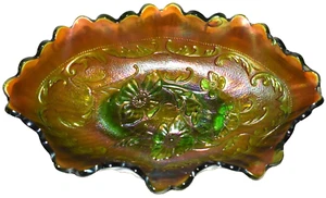 Tazón de plato de vidrio de carnaval verde patrón de amapola Northwood 1 astilla pequeña - Imagen 1 de 6