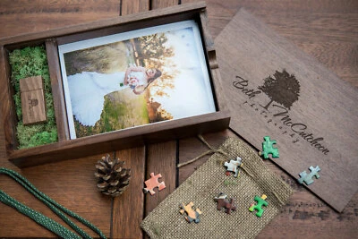 Custom photography logo maple walnut 5x7 album Wooden box + USB 2.0 3.0 penDrive - Image 1 of 4