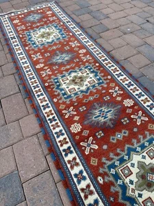 Brandneu Tribal Läufer Handarbeit in Indien, buntes geometrisches kasachisches Design, 3x10 - Bild 1 von 22