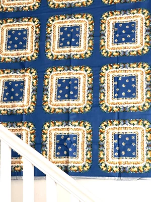 Waverly Fanciful 4+ Yardas Auténtica Tela Serigrafiada Floral Algodón Azul Amarillo Foto 1 de 4