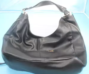 Black Leather Crescent Shaped Hobo Bag Oversized - Picture 1 of 1