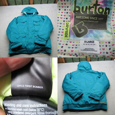 Burton Jacket Youth XL Teal Hooded Dryride Waterproof Full Zip Ski Twist Bomber - Image 1 of 4