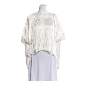 Raquel Allegra Top Large Damen weiß leicht roher Saum 3/4 Arm Tunika Crop - Bild 1 von 17