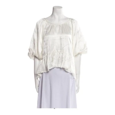 Top túnica corta Raquel Allegra grande para mujer blanco ligero dobladillo crudo manga 3/4 Foto 1 de 4