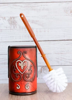 Western Cowgirl Red Love Heart Scrollwork Lace Toilet Brush Scrub And Base Set - Image 1 of 4