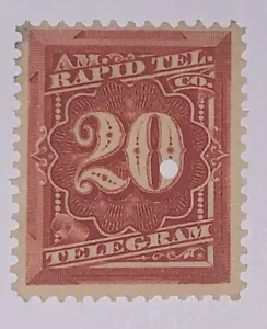 Travelstamps: 1881 Scott 1T6 US Revenue Stamp 20c American Rapid Telegraph Co - Picture 1 of 5