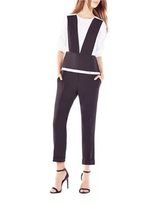 NEW BCBG MAX AZRIA BLACK TAISSA COLOR-BLOCKED PEPLUM TOP WQR1V721/S486A SZ XXS - Picture 1 of 2
