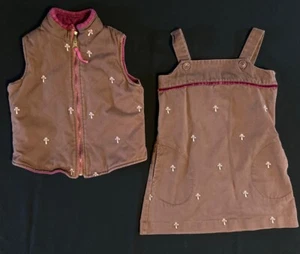 KC Parker Sz 4 2-Piece Brown Jumper & Quilted Vest Pink Mushrooms Vtg? - Picture 1 of 9