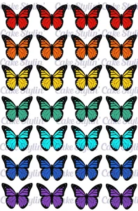 28 x COLOURFUL RAINBOW BUTTERFLIES Edible Wafer Paper Cupcake Cake Toppers - Picture 1 of 1
