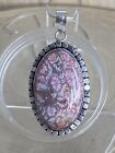 Natural Fossil Coral Pendant Necklace Sterling Silver 925 Plated Brown Pink Boho