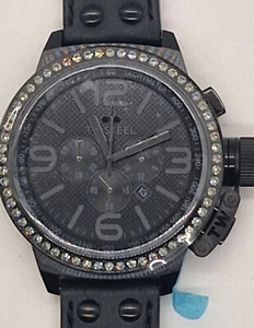 TW Steel Chronograph Crystal Bezel Black Dial Carbon Quartz Watch - Picture 1 of 8