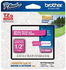 Genuine Sealed - Brother TZeMQP35 12mm 1/2&quot; White on Berry Pink P-Touch TZ tape