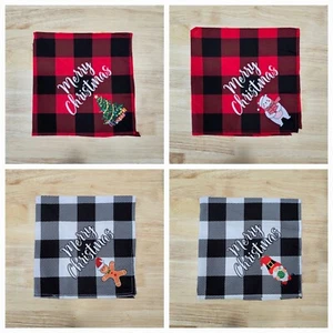 4 Dog Cat Pet Bandanas Merry Christmas Black Red White Plaid Check Bandana B1 - Picture 1 of 5
