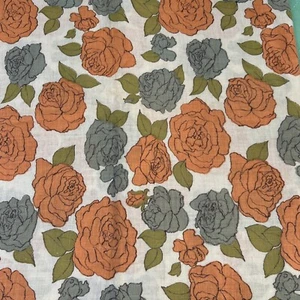 Vintage 1 Yard 34” Wide Cotton Blend Fabric Material Coral Grey-blue Flowers - Picture 1 of 5