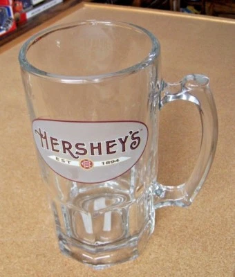 Hershey's large heavy handled clear glass tankard mug 7.8" tall - Image 1 of 4