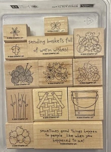 Stampin Up! Basket Full Of Fun Set of 13 Wood Stamp Set (Used) Free Shipping - Picture 1 of 2