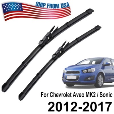 For Chevrolet Aveo Sonic 12- Rubber Wipers Front Windshield Wiper Blades Set - Image 1 of 4
