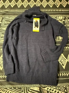 Matty M Damen Long Pullover kleiner Schlitz Wasserfallausschnitt dunkelblau Baumwollmischung - Bild 1 von 5