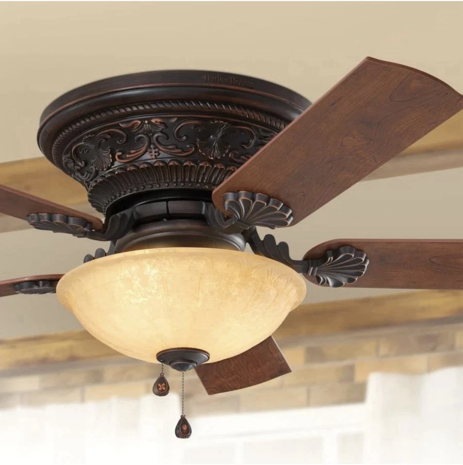 Old World Bronze 52" Ceiling Fan 3-Speed Pull Chain Bowl Light Tuscan Fixture - Image 1 of 4