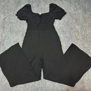Top Shop Jumpsuit Romper Womens 10 Black One Piece Bell Sleeve Casual - Picture 1 of 11
