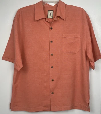 Рубашка с коротким рукавом на пуговицах мужская Jamaica Jaxx БОЛЬШАЯ островной стиль 100% шелк оранжевая - Изображение 1 из 4