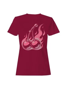 Flaming Retro Cherries Art Women's T-shirt - Picture 1 of 6