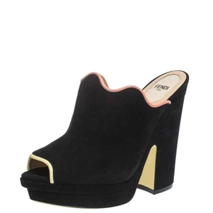 Fendi schwarze Wildleder Leder Wave Plateau Pantoletten Sandalen Gr. 38 - Bild 1 von 5