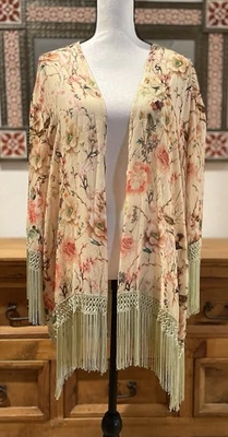 Cárdigan Kimono Vintage Forever 21 Marfil Floral Flecos Frente Abierto Nuevo Talla M Foto 1 de 4