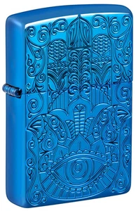 Zippo 46752, Deep Carved Armor Lighter, Hamsa Design, High Polish Blue, NEW - Picture 1 of 3