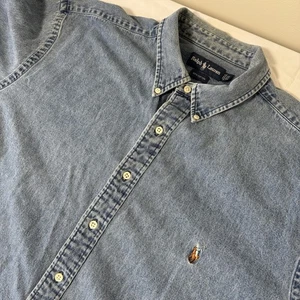 Vintage Ralph Lauren Shirt Mens 2X Big Denim Chambray Flesh Pony  100% Cotton - Bild 1 von 8