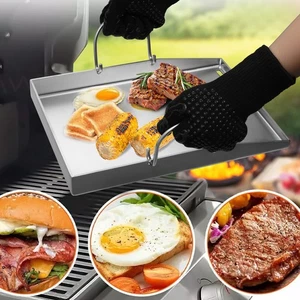 40x30 cm Edelstahl Grillplatte Plancha für Gasgrill und Holzkohlegrill mit Griff - Bild 1 von 12