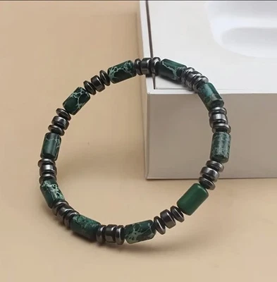 ✅ Edelstein Armband Hämatit & Jaspis Grün Natur Stein Perlen Kette Boho Unisex ✅ - Bild 1 von 2
