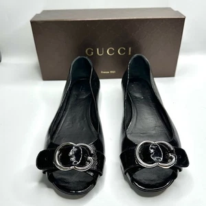 Gucci Salandia Peep Toe Flats Black Patent Leather Size 41, US size 11 - Picture 1 of 15