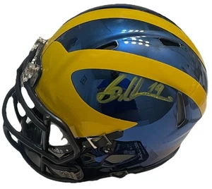 MINI CASCO BRYCE UNDERWOOD AUTOGRAFIADO MICHIGAN WOLVERINES ¡VA AZUL! JSA - Imagen 1 de 1