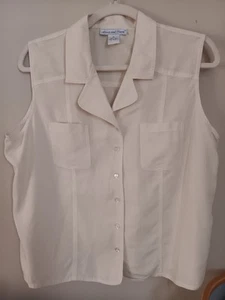 Vintage Anna & Frank 100% Silk Cream Sleeveless Button Down Blouse Size XL - Picture 1 of 9