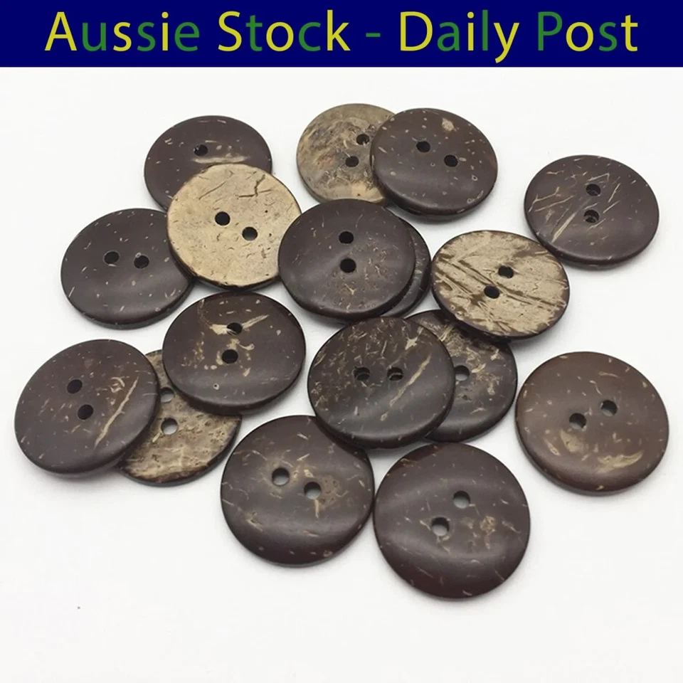 25pcs 2 Holes Clothing Buttons Coconut Shell Round Wooden 13-30mm Sewing - Image 1 of 1
