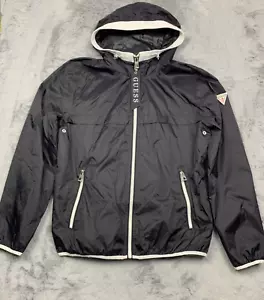 Guess Jacket Men Medium Black Wind Breaker Loose Fit Long Sleeve Y2K - Picture 1 of 8