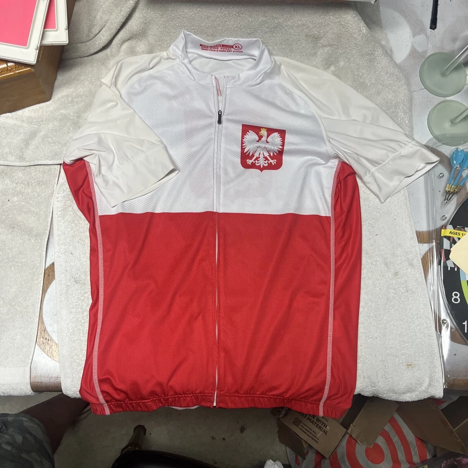 Camiseta deportiva de ciclismo Jakroo para hombre talla XL POLSKA MOCBicycle camisa cremallera completa bolsillo trasero Foto 1 de 3
