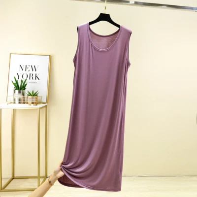 Mujeres Sin Mangas Modal Algodón Camisón Eslinga Vestido para Dormir Informal Prendas para Dormir Foto 1 de 4